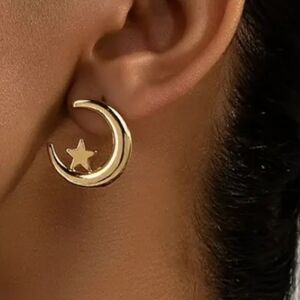 NEW! Celestial Gold Crescent Moon and Star Pierced Earrings